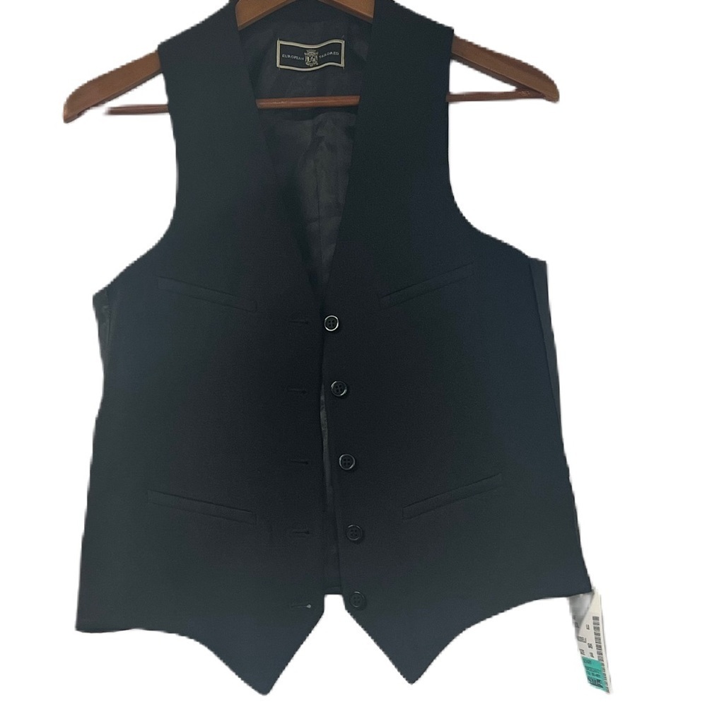 European Tailored Boys 18L Black on Black Striped Vest NWT Costume Dapper dressy
